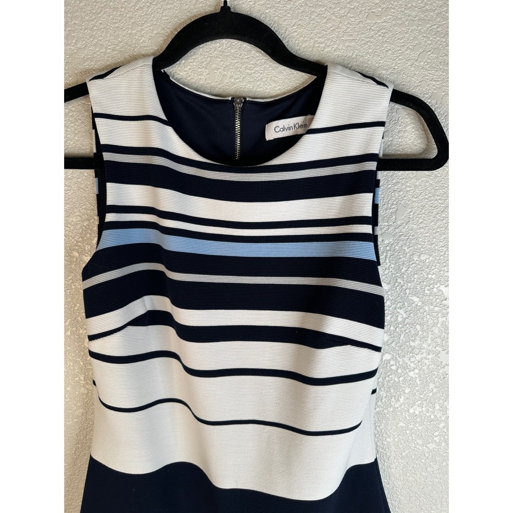 Calvin Klein Women's Blue White Striped Sleeveless Classic Sheath Dress 4 - Picture 4 of 9